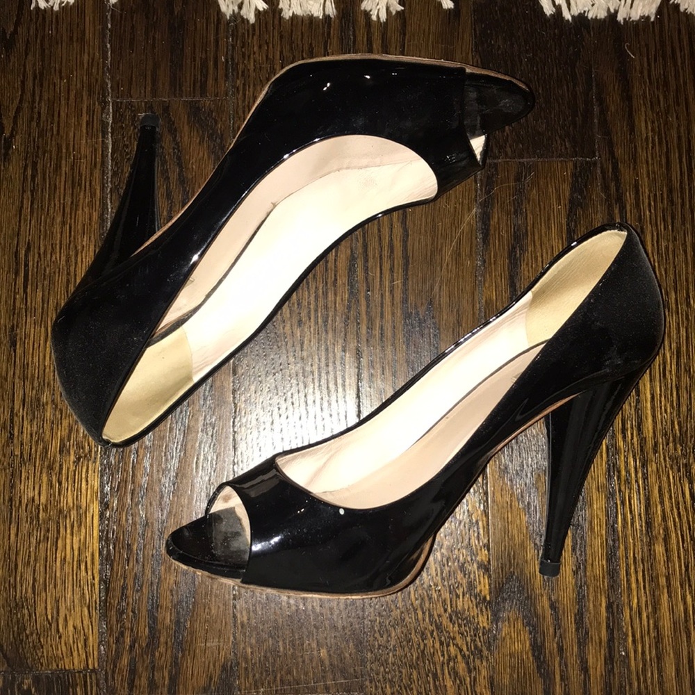 Miu Miu black patent open toe pumps